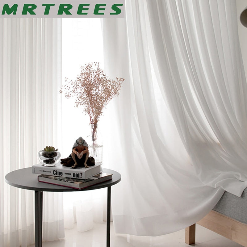 100% Polyester White Tulle Curtains for Living Room Decoration Solid Bedroom Modern Sheer Curtains to the Window Drapes Balcony - Classy & Unique
