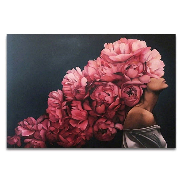 Floral Feather Woman Abstract Canvas Painting - Classy & Unique