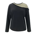 2020 Fashion Women Mesh Patchwork Blouse, Autumn Sexy Long Sleeve Round Neck One-shouldered Pullover Knitted clothes Wholesale - Classy & Unique